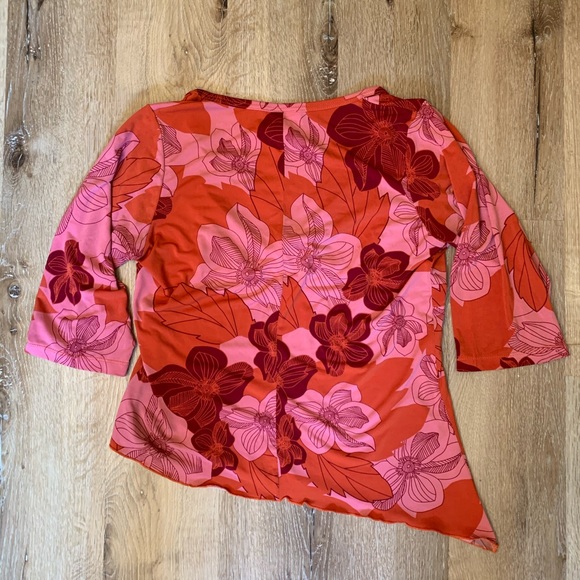 🌺Floral Y2K Shirt w/ Asymmetrical Lettuce Trim Hem and 3/4 Length Sleeves XL🌺 - Picture 6 of 6